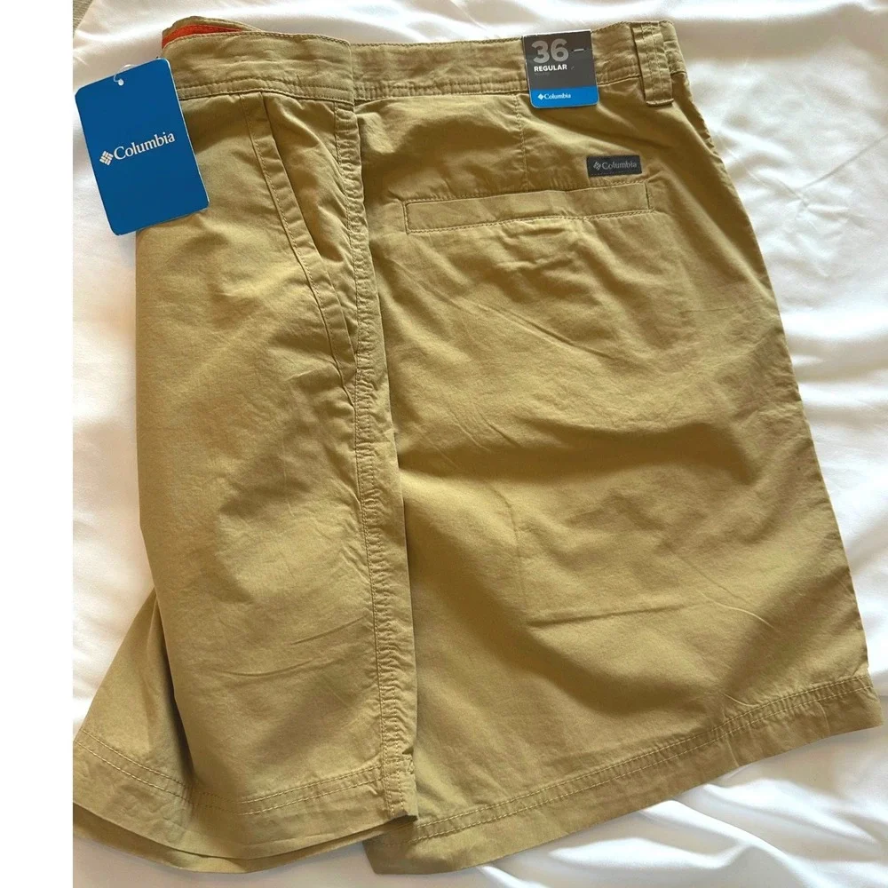 NEW WITH TAGS Columbia Mens Washed Out Shorts Tan Cotton 8 Inch Inseam SIZE 36